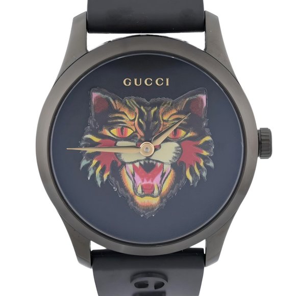 New Gucci Tiger G-Timeless 38mm YA1264021A Black PVD Quartz Watch w/Box & Papers - Picture 1 of 10